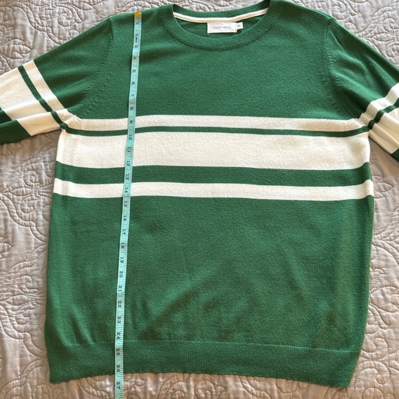 Mer Sea Court Green & White Striped Short Sleeve Crew Neck Sweater size XL - Picture 10 of 12